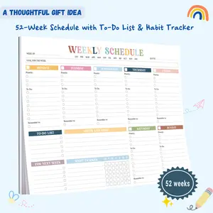 Weekly To Do List Notepad Undated 52 Sheets 8.5 x 11 Large Planner Desk Pad for Work School Home Simple Productivity Organizer Rainbow Boho