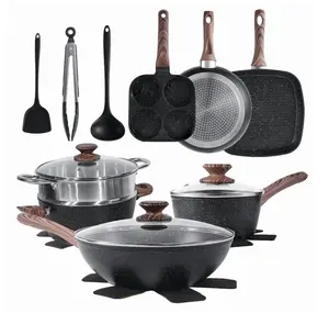 17 Pcs Nonstick Pots and Pans, Non-toxic Kitchen Cooking Set with Stay-Cool Handles, Black