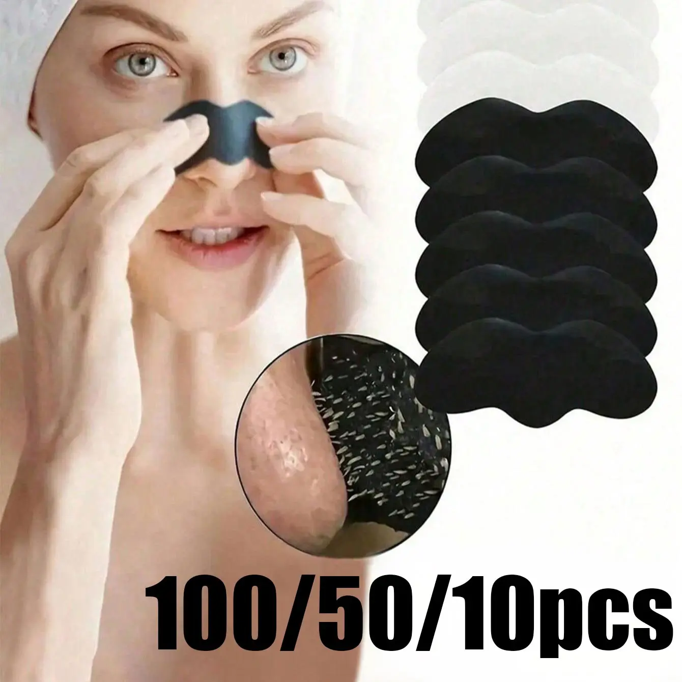 100/50pcs/10pcs Black & White Nose Strips (Needs To Be Moistened Before Use), Natural Charcoal Blackhead Removal Cleansing Strips, Nasal Patch, Nose Patches, Nose Strips For Pores, Large Size Self-Adhesive Nose Pore Strips For Men & Women