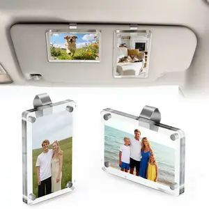 2PCS Car Sun Visor Photo Clip Frame Holder 2.4"x3.5" Magnetic Clear Acrylic Display for Horizontal & Vertical Photos Tool-Free Installation Unbreakable Perfect Gift for Family & Couples