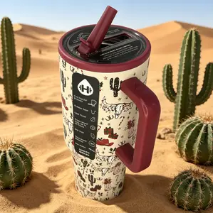 HydroJug Rodeo 40oz Red Western Desert Cactus Print Limited Edition Insulated Stainless Steel Water Bottle - Insulated Drink Tumbler, Triple Insulation, Leak-Proof, for Daily Hydration, Travel Drinkware
