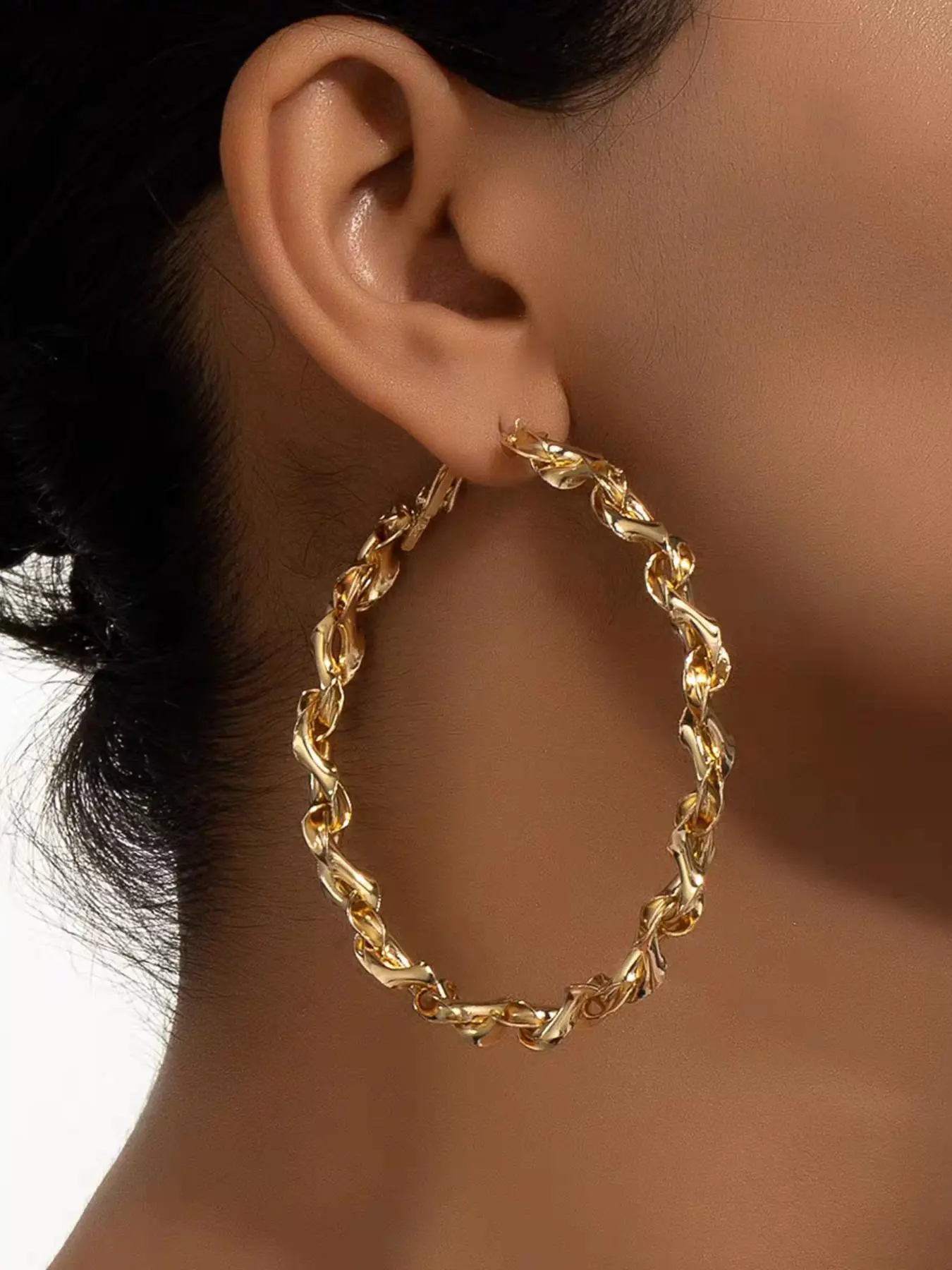 Chain Design Hoop Earrings, lightweight chunky hoops, Statement Earrings, Fashionable Jewelry Accessories, Fashionable Jewelry for Women, Trendy All-match & Exquisite Jewelry for Birthday Gift, High Quality Earrings
