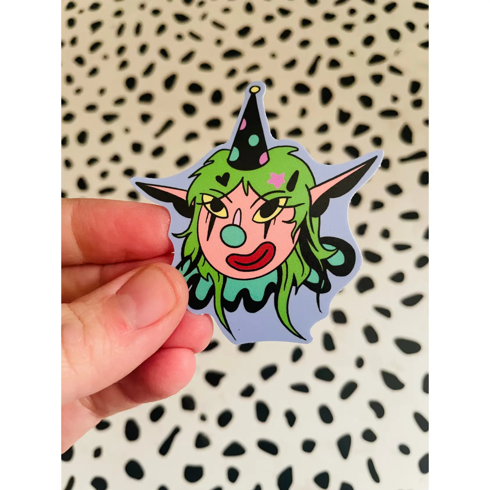Clown Gal with pointy hat, vinyl sticker, 2.5" x 3"