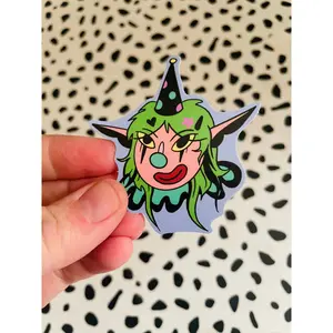 Clown Gal with pointy hat, vinyl sticker, 2.5" x 3"
