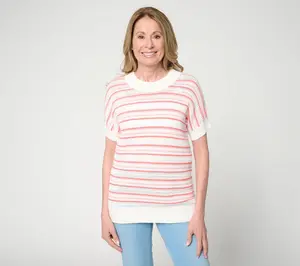 Belle by Kim Gravel Sunwash Stripe Open Knit Sweater