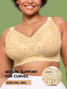 Bodimoda No Underwire Lace Bra, Full Coverage 38D-54D, Wide Shoulder Straps, Comfortable Fit, Sizes L to 8xl, Soft Material, Wireless Backless Bra