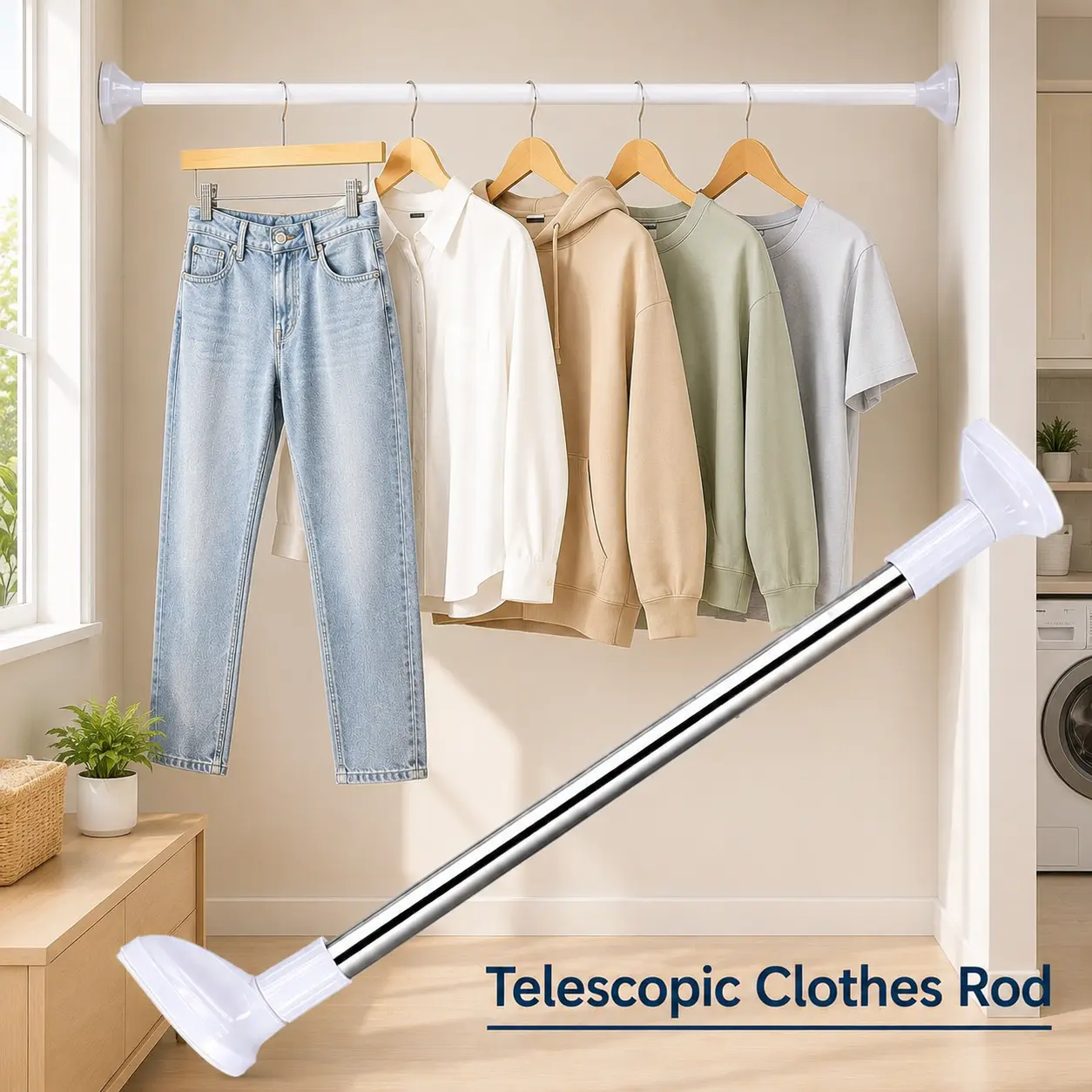 Punch Free Adjustable Telescopic Clothes Drying Rod Closet Tension Pole Expandable Closet Bar for Laundry and Wardrobe Organization (Small sizes: 19.68 in. to 31.49 in.; large sizes: 35.43 in. to 62.99 in.)