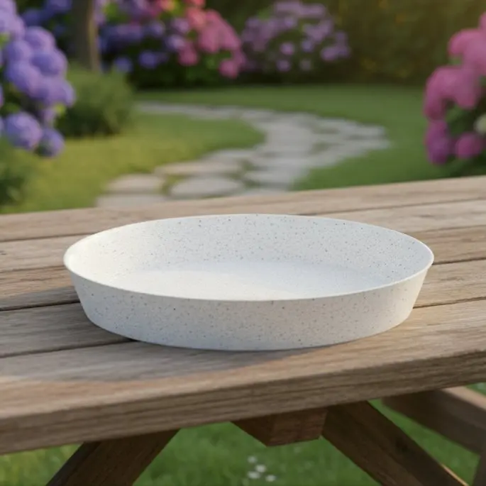 Austin Planter Pot Tray - White Granite Recycled PP Modern Flower Pots, Eco-Friendly, Lightweight, Large-Sided, Multi-Size, Surface Protection, Dishwasher Safe, Indoor-Outdoor Compatible, Made in USA