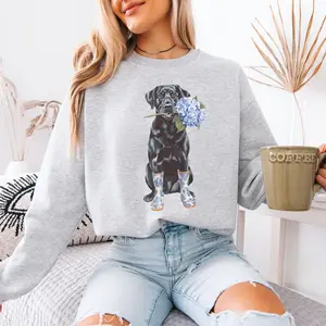 Floral Black Lab Short Sleeve T-Shirt / Sweatshirt / Hoodie  - Coquette Lab Lover tee , Chinoiserie Lab Lover Gift, Unisex Cotton Fabric, Flower Dog Mother's Day Gift