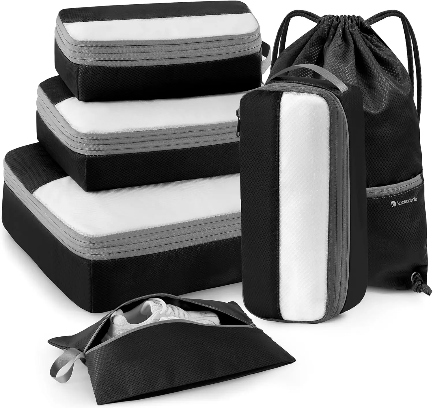 6 Set Compression Packing Cubes for Travel, Lightweight and Space-Saving Luggage Organizer Bags, Sturdy Travel Essentials for Suitcase, BlackGift.