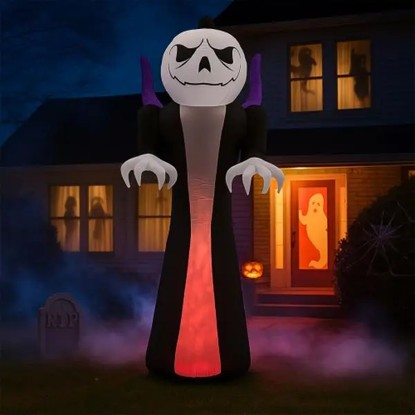 Ubesgoo 12FT Giant Halloween Inflatable Blow Up Decorations, Grim Reaper with Jack-o'-Lantern Pumpkin Head and 3-Color LED Flame for Holiday Party Garden Lawn Yard Patio Décor