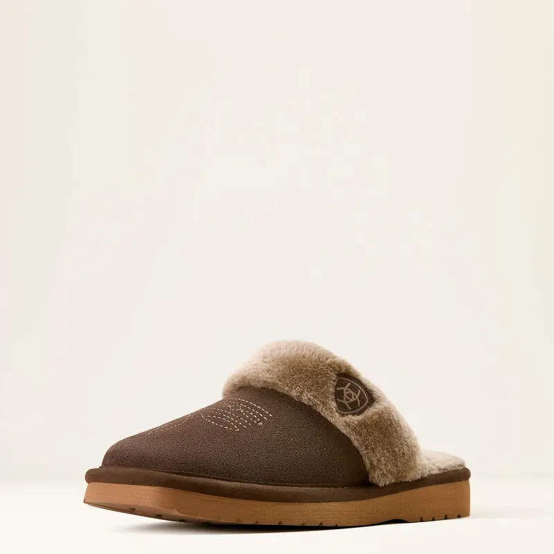 Ariat Women's Jackie Slip-On Slipper, Chocolate Soft Suede Square Toe Slide with Plush Acrylic Collar, Cushioned Indoor-Outdoor All-Seasons Footwear with Ethylene Vinyl Acetate Sole
