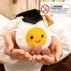 Cute Boiled Egg with Doctor Hat Plush Toy, Stuffed Animals, Cartoon Graduation Hat Egg Plush Doll, Graduation Gift Memorial for Classmates and Friends, Soothing Soft Huggable Stuffed Doll, Cuddly Doll Gift