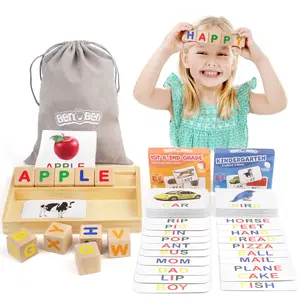 Benben Spelling Games for Kids - Wooden Matching Letters CVC Word Games with 110 Sight Words Flash Cards kids educational toys