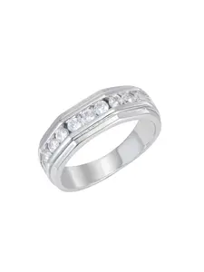 Platinum Plated Zirconia Ring for Women & Men, Business Luxurious Design, Geometric Edge Wide Band, Perfect Gift for Anniversaries, Elegant Engagement Ring