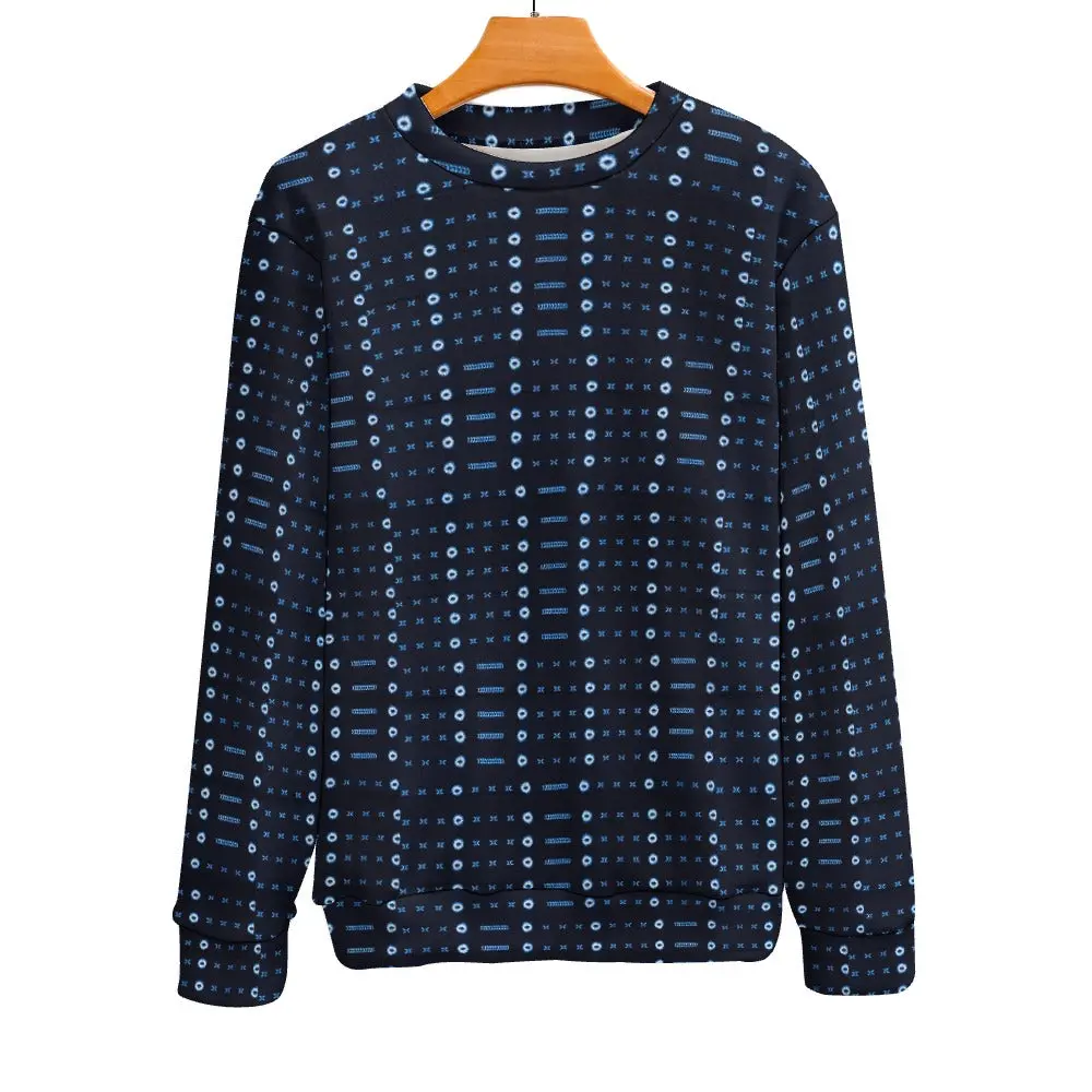 Men's Blue Geometric African Print Crew Neck Sweater