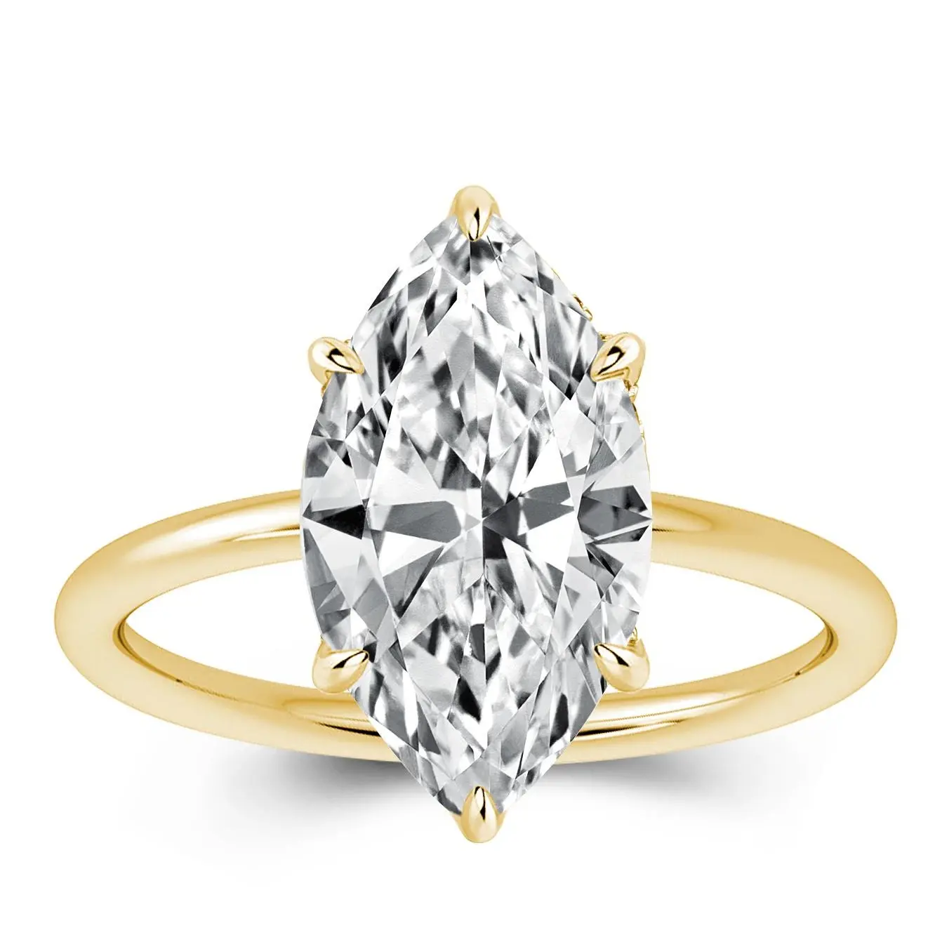 Effinny 3.5ct Marquise Brilliant Cut 14K Gold Plated CZ Solitaire Ring, S925 Sterling Silver Golden Promise Ring,  Bridal Ring for Daily, Wedding, Travel, Bridal Engagement Ring