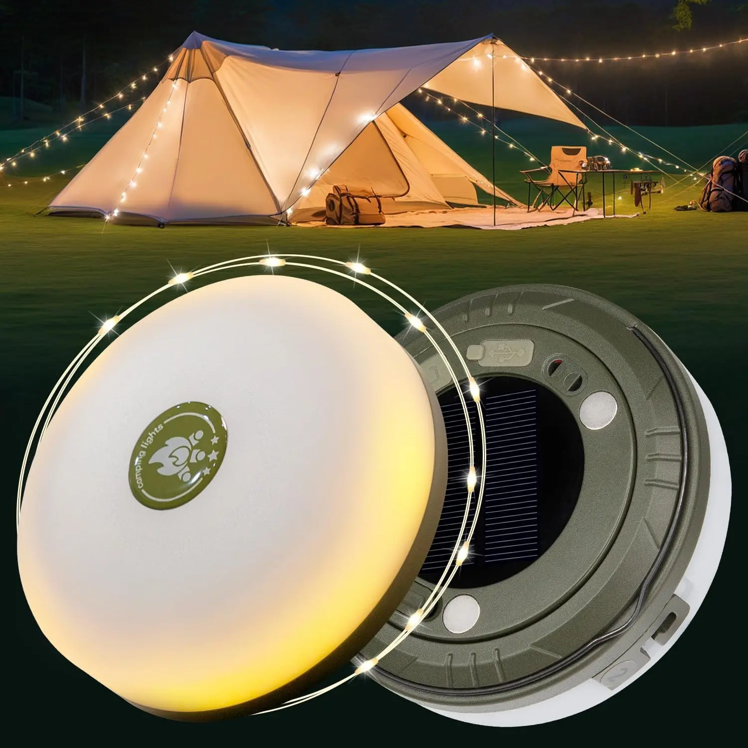 LED Camping String Lights - 32.8ft Extendable, Battery-Powered, Waterproof, Rechargeable Lightweight Decorative Lights for Outdoor Emergency, Festive Use