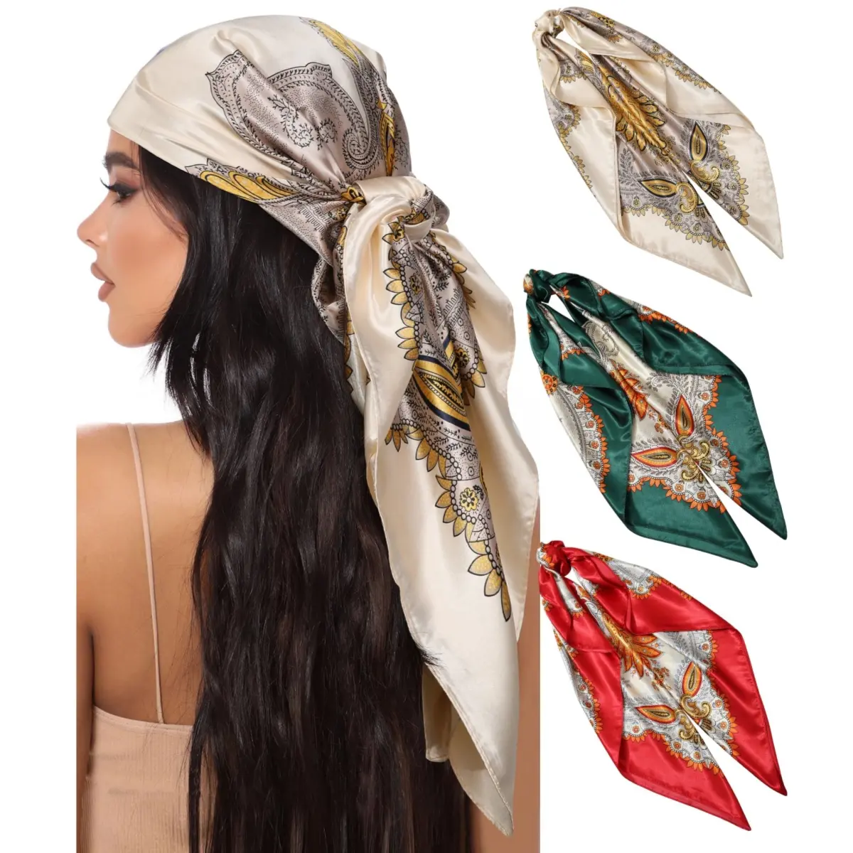 A Set of 3/4 Pcs Fashion 35" Head Scarf for Women,Pirate Costume Accessories,Shawl Wrap,Silk Bandana for Hair Wrapping and Sleeping,Christmas Party Gifts,Summervibes