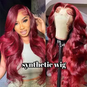 lumi hair synthetic wig Burgundy Red 99J body wave straight wig 30-inch 13*6 lace hair net synthetic wig Fashion women's wig cute and sexy wig