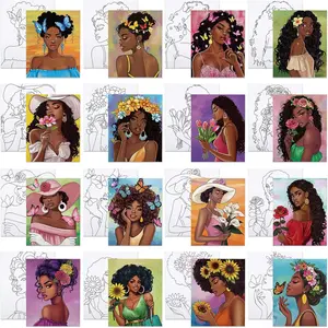 16 count Pre Drawn Canvas for Painting for Adults Sip and  Kit Pre Printed Canvas to  DIY Art Party Supplies Girls Night Date Night (Flower Girl, 8x10 in)