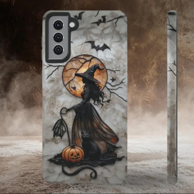 Gothic Halloween Witch Smartphone Cellphone Case Casing, 3D Clay Design, Fits iPhone 11-17 Pro Max & Samsung Galaxy S23-S25 Ultra, Protective Shockproof Cover Accessories