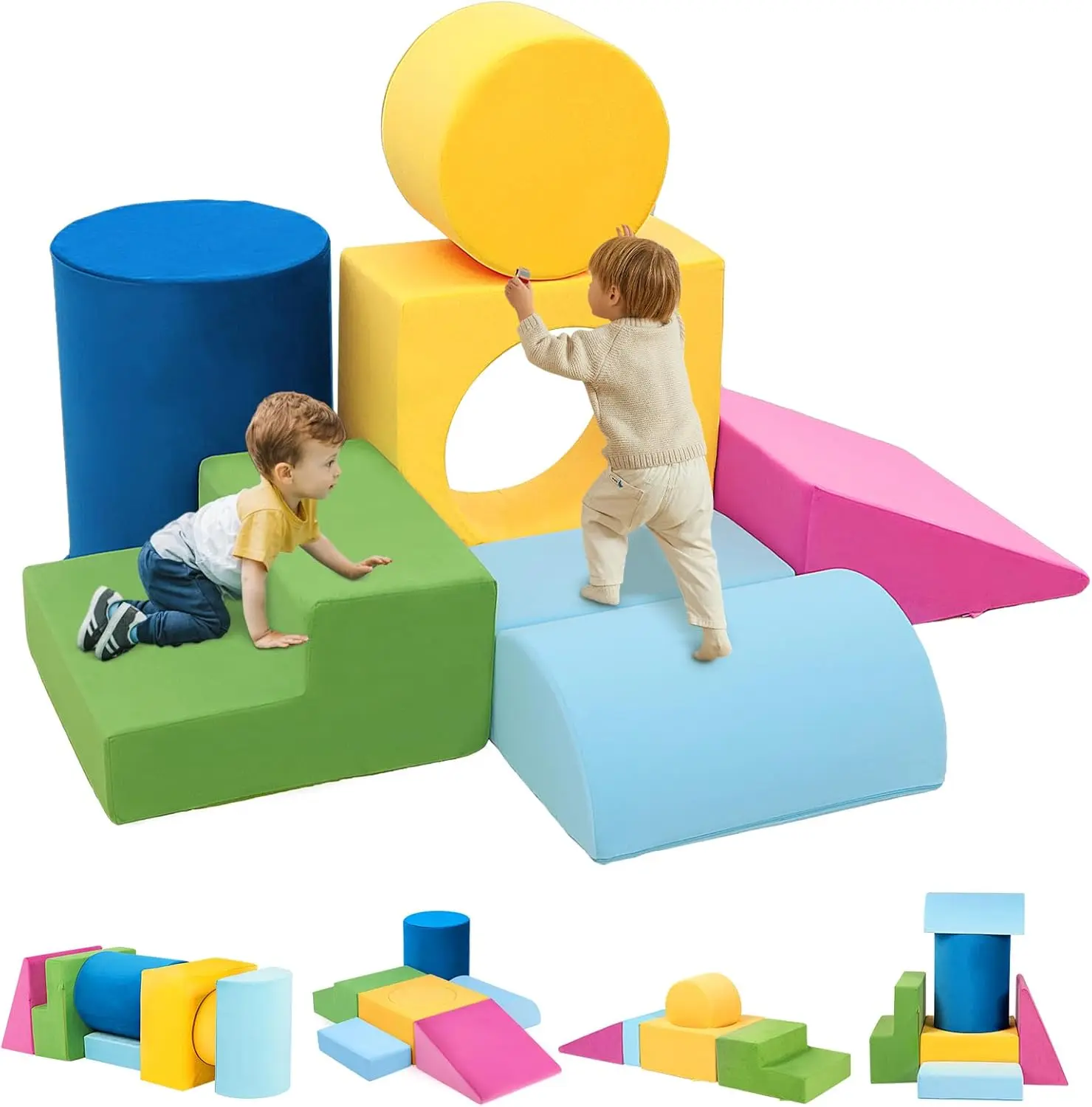 NLDD Toddler Climbing Toys Indoor, 7-Piece Colourful Foam Climbing Blocks, Soft Play Climbing for Toddlers, Modular Crawling & Sliding Play Set for Toddlers