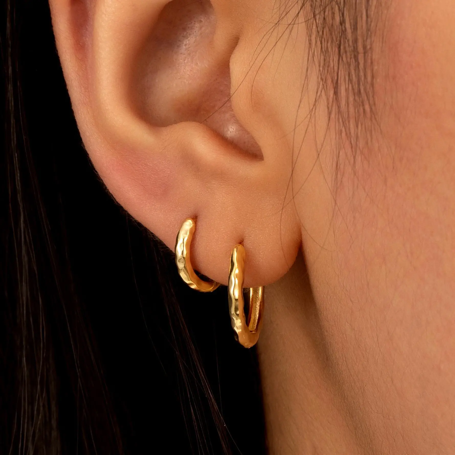 modmints Hypoallergenic Textured Hammered Huggie Hoop Earrings - 2 Sizes, Daily Wear, Elegant Minimalist Essential Artificial Gemstone Jewelry Accessories, Hypoallergenic Huggie Earrings,summerwins