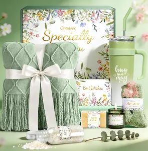Coralogo Spa Self-Care Gift Box for Female – Unique Set with Green Blanket, 40oz Tumbler, Relaxing Pampering for Birthday or Get Well Soon