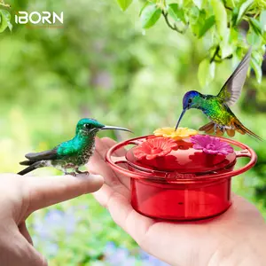 iBorn 3OZ Handheld Hummingbird Feeder - 3 Bee-Resistant Ports & Silicone Flowers | Portable Outdoor Feeder for Hiking, Camping | Quick-Clean Red Bird Attractor Wildlife