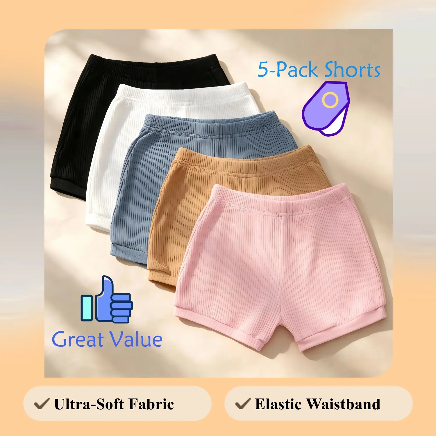Great Deal 5pcs Baby Girl Shorts Outfit, Sizes 3M–5Y, Basic Solid Color Easy to Match