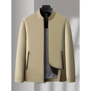 [Sleek Navy Blue Jacket] Navy Blue Zip-Up Jacket - Comfortable, Durable Polyester, Machine Washable - Men's Sleek Casual Long Sleeve with Stand Collar
