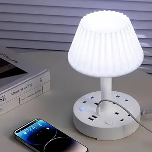 Multi-Functional Night Light A01 Socket Table Lamp with 3 AC Outlets 1 TypeC 2 USB Ports Soft Flicker-Free Glow for Reading Working Studying in Bedroom or Office Modern Smart LED Desk Lamp