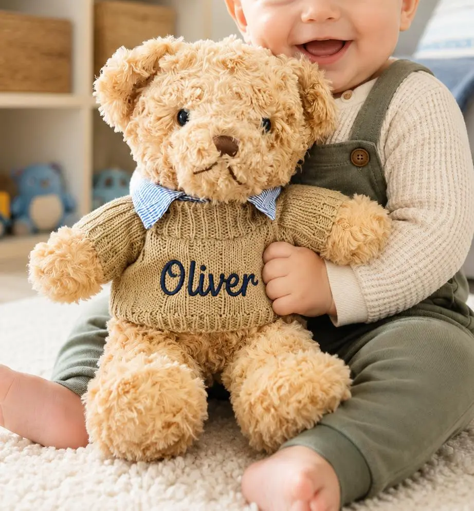 [Made-to-Order] Personalized Embroidered Teddy Bear Plush with Name, Custom Name Bear, Baby Shower Gift, Newborn Keepsake, Birthday Gift