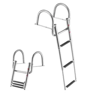 【fathersdaygift】VEVOR Boat Ladder,3 StepsStainless Steel Telescoping Folding Swim Deck Ladder for Rear Entry Inboard600 lbs Capacity with Wide Anti-Slip Steps & Handrailsfor OutboardsYachtPontoon Boats