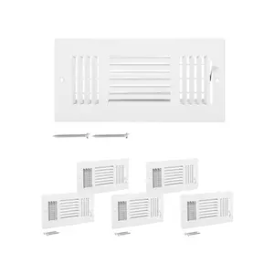 VEVOR 4 x 10 Inch Floor Registers, 6-Pack Floor Vents, HVAC 3-Direction Iron Vent Grilles for Home/Office Wall & Ceiling, Rustproof Anti-Peeling Air Vents Deflector Adjustable with Metal Damper, White