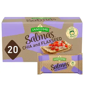 Sanissimo Salmas Chia & Flaxseed, 20 Packs of 3 Crackers, Oven Baked Corn Crackers, Gluten Free, Non-GMO, Kosher Certified