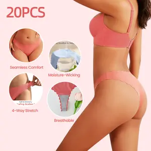 Women's Cotton Thong Panties 20pcs Low Rise Hipster Stretchy Underwear for Sports Daily Work Vacation Leisure M-XXL Sizes Versatile Fit Breathable Fabric