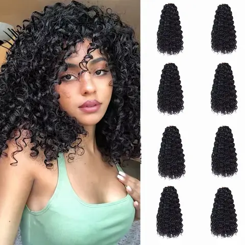8 Pack GoGo Curl Crochet Braids Hair Extensionsfor Women 18inch 1B Synthetic Hair Natural Black Deep Wave Braiding hair,Synthetic Bohemian Crochet Braid Water Wave Crochet hair Extensions