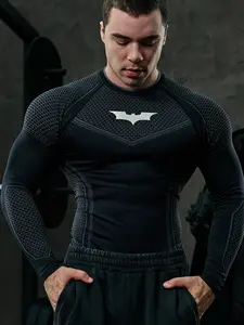 Men's Long Sleeve Workout Top, Breathable Quick-Dry Tight-Fit Shirt, Casual Running T-Shirt, Comfortable Night Runwear, Daily Wear