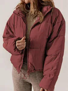 Biking Red Zip Up Drawstring Hem Puffer Coat