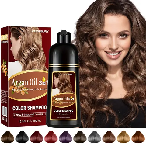 3-in-1 Argan Oil Hair Dye Shampoo for Gray Hair Coverage, Instant Dark Brown Hair Color Shampoo for Women & Men, Long-Lasting Semi-Permanent Dye, Easy to Use, Champu Para Canas, 500ml / 16.9 Fl Oz