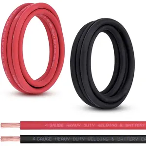 4 Gauge Battery Cable, 10FT Red + 10FT Black 4 AWG Pure Copper Wire Cable, for Automotive, Battery, and Generator, Standard USA OFC Wire