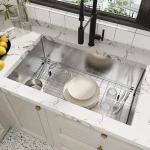 Undermount Workstation Kitchen Sink Bar Basin, 304 Stainless Steel Single Bowl Sink with Scratch-Resistant Finish, Integrated Ledge, Easy Drainage, Includes Accessories
