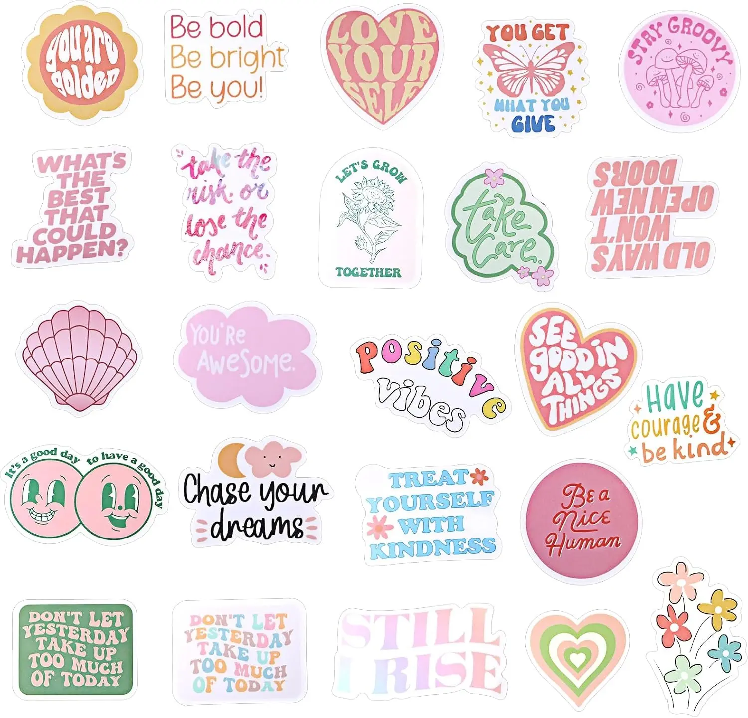 100 Pcs Cute Preppy Pink Motivational Stickers - Waterproof Vinyl Inspirational Decals for Water Bottles, Laptops, Phones & Cars, Gifts for Girls & Women