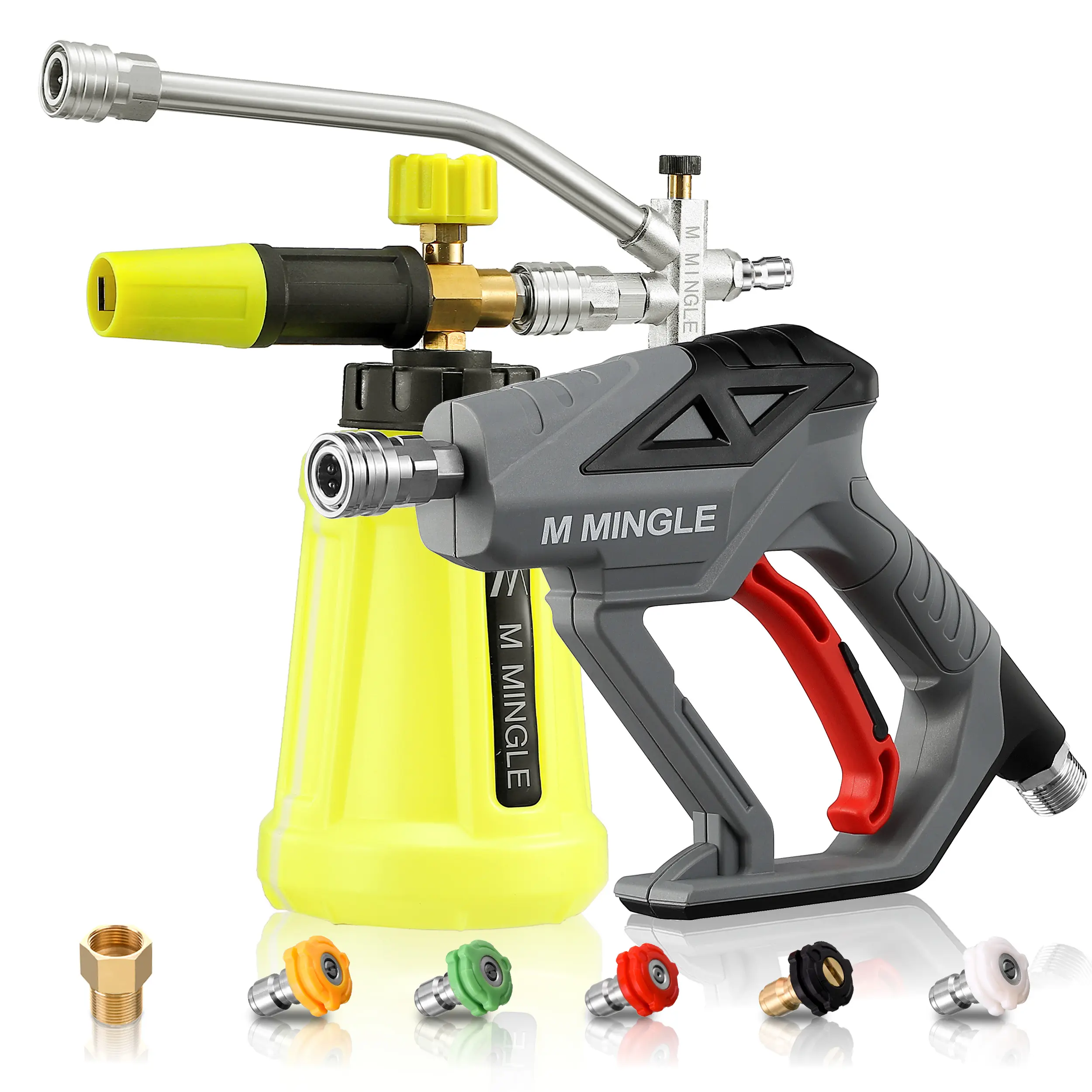 M MINGLE High Pressure Washer Wand with Foam Cannon, Foam Cannon Dual Connector Accessory, Car Wash Foam Wand Kit 1/4 Inch Quick Connector, 5 Pressure Washer Nozzle Tips,  Car Wash Equipment, DealsForYouDays