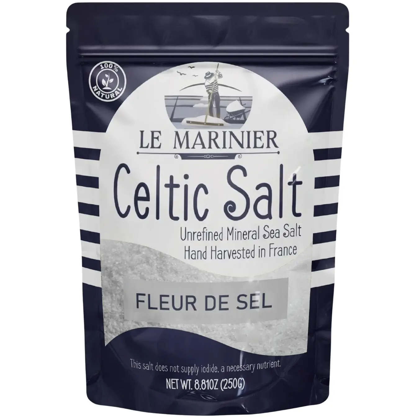 Le Marinier Celtic Salt Fleur de Sel/Flower of Salt 8.81oz Mineral-Rich Unrefined 100% Natural Hand Harvested Mineral Low Sodium