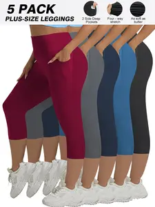 Plus Size Capri Leggings with Pockets  for Women  Tummy Control High Waisted Pants  Black Capri Leggings Yoga Pants With Pockets For Women