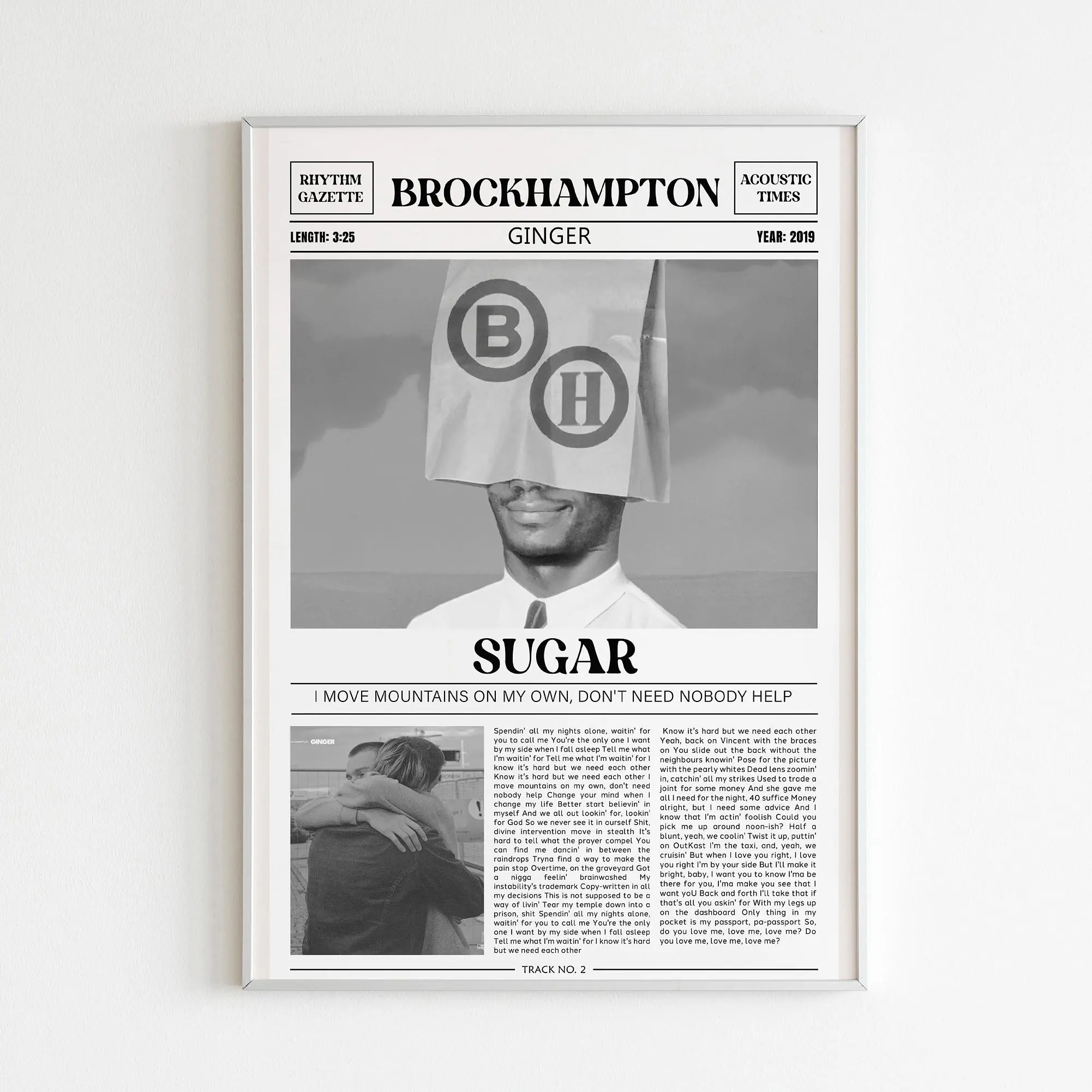 Brockhampton Retro Newspaper Print / Sugar Poster No Frame / Lyrics Print / Ginger Poster / Music Gift
