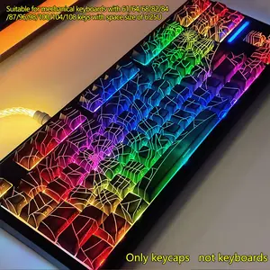 Spider Web Side Printed Keycaps, Mechanical Side Transparent Pbt Five-Sided Heat Transfer Customizable Keycaps, 130pcs Boxed